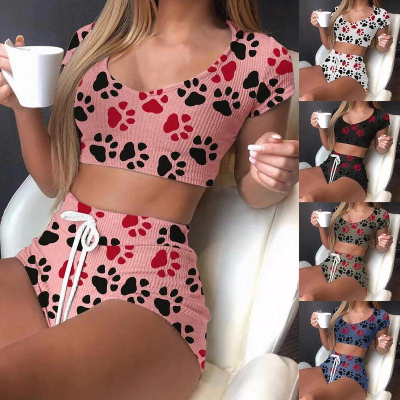 Women's New Summer Pajamas Two-Piece Sexy Pajamas Homewear Women's Thin Short-Sleeved Shorts Sexy Printing Casual Homewear Set-THAT FASHION STORE