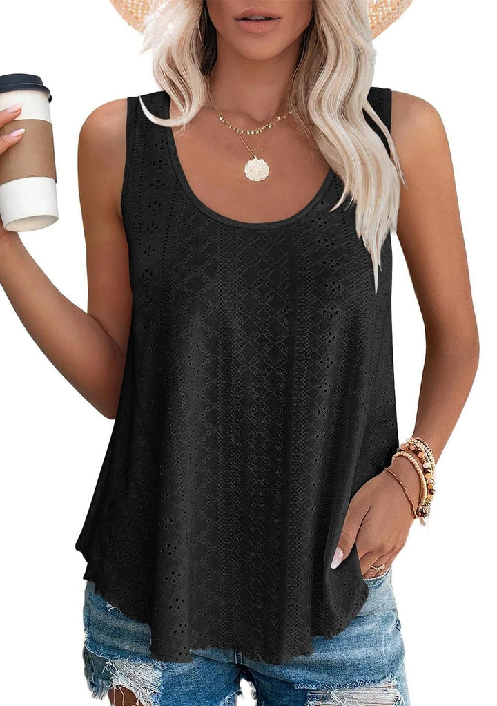 2024 Womens Tank Tops U Neck Casual Vest Dolphin Hem Casual Flowy Summer Sleeveless Tunic Tshirts-THAT FASHION STORE