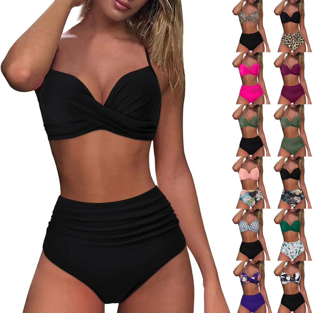 High Waist Bikini 2024 Woman Swimsuit Women Swimwear Bathing Suit Padded Push Up Ruched Swimsuit Women Bikini Set-THAT FASHION STORE