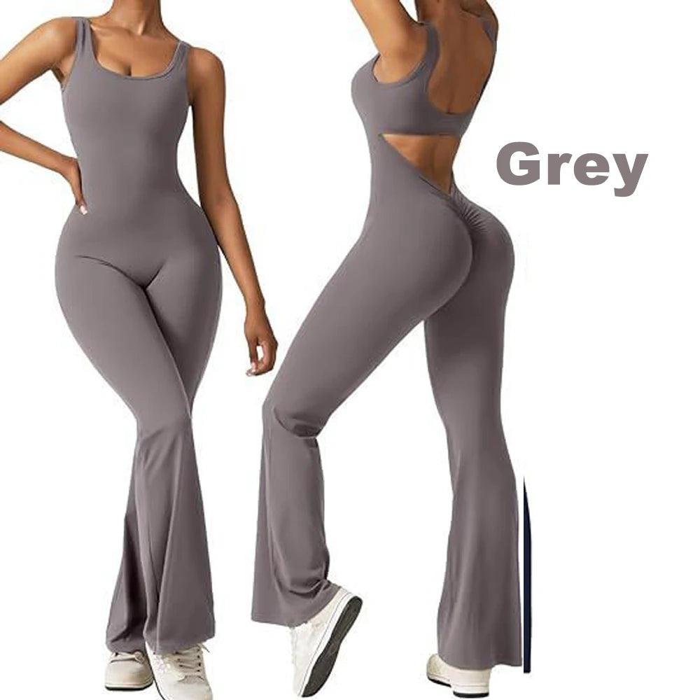 Women's Casual Fashion Halter U-neck Strapless Backless Sports Yoga Clothing Hip Lift One-piece Flared Pants-THAT FASHION STORE