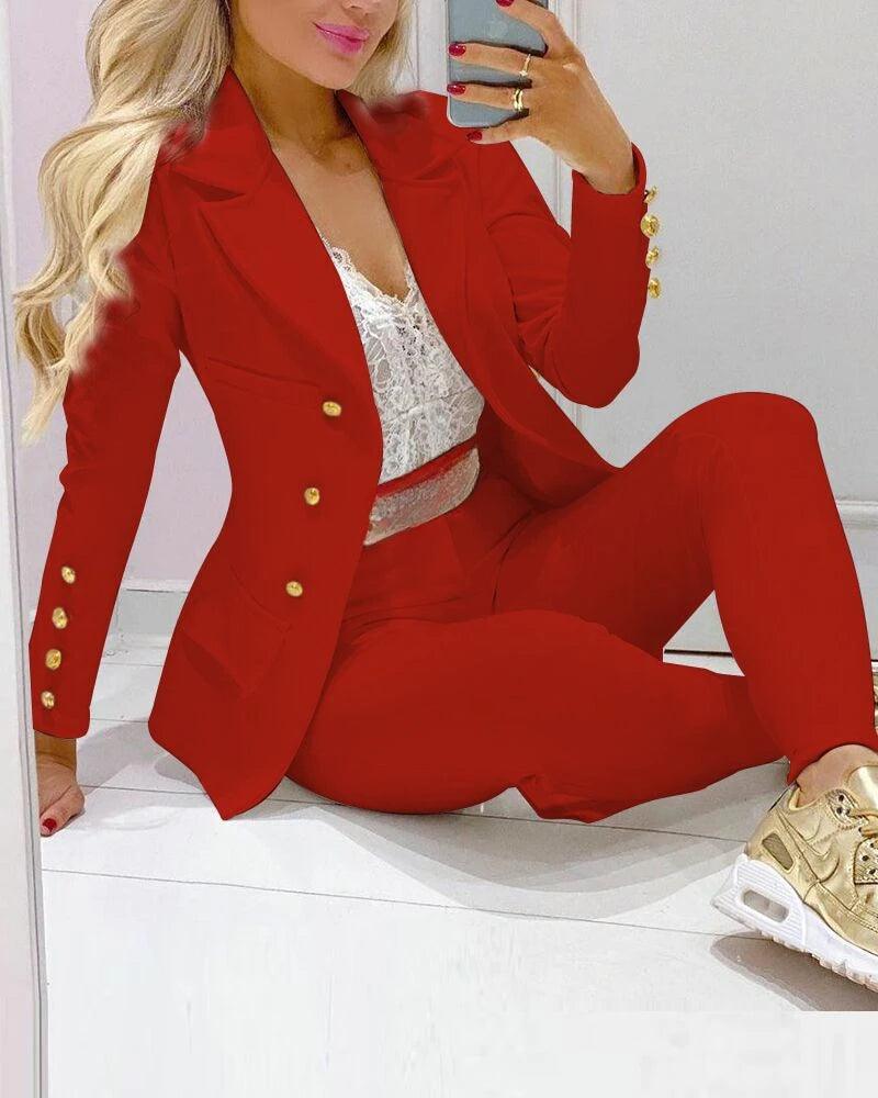 Women Two Pieces Pant Sets Formal Business Double Breasted Blazers Jacket Pants 2 Piece Set Elegant Ladies Suits Office Lady-THAT FASHION STORE