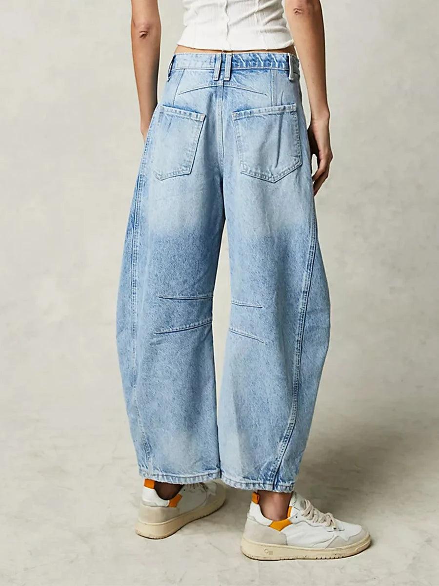 Women Loose Wide Leg Jeans Solid Color Mid-Rise Barrel Denim Pants Spring Fall Casual Trousers Streetwear Punk Trendy Long Pants-THAT FASHION STORE