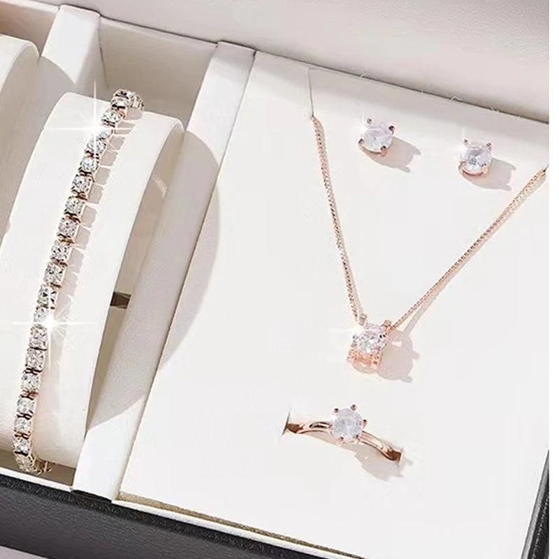 Luxury Women Ring Necklace Earrings Rhinestone Bracelet Female Casual Ladies Jewelry Set-THAT FASHION STORE