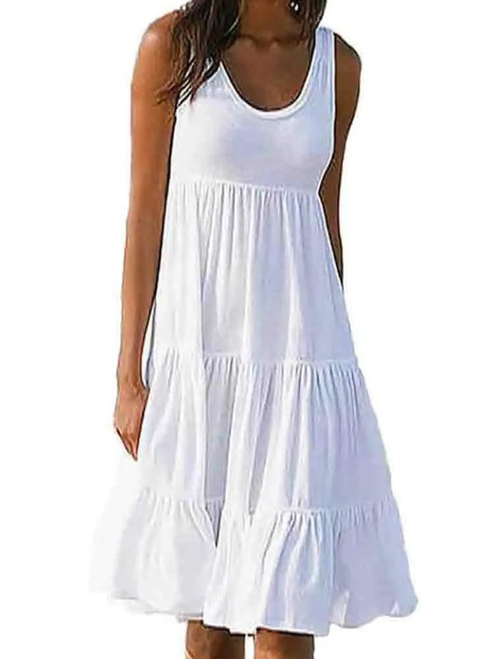 Jocoo Jolee Oversized Loose Dress Casual Sleeveless O Neck Ruffles Mini Dress Elegant Solid Beach Dress 2024 Summer Sundress-THAT FASHION STORE