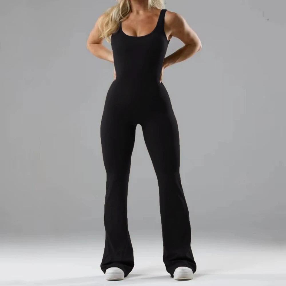 Hollow Out Beauty Back Women Wide-leg Peach Butt Running Fitness Yoga Bodysuit Sexy Backless Jumpsuits-THAT FASHION STORE