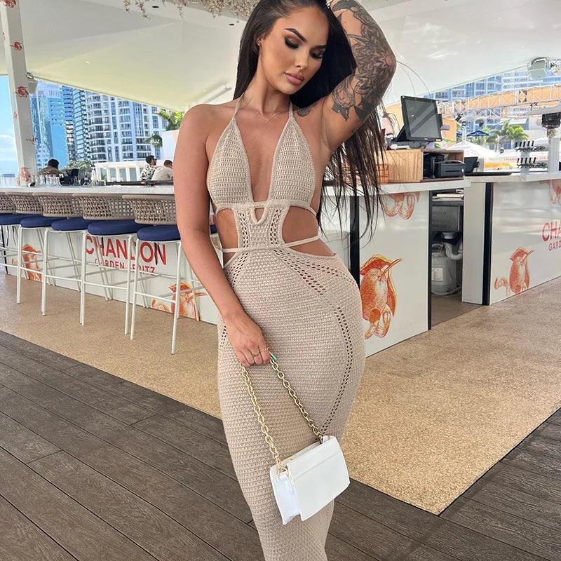 Hawthaw Women Sexy 2024 Summer Party Club Streetwear Knitted Beach Vacation Bodycon Long Dress Wholesale Items For Business 228G-THAT FASHION STORE