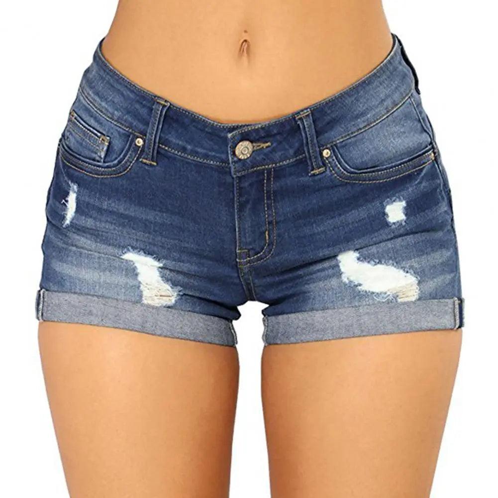 Denim Shorts Women 2023 Jeans Ripped Mid Waist Solid Color Soft Short Jeans Shorts Summer-THAT FASHION STORE