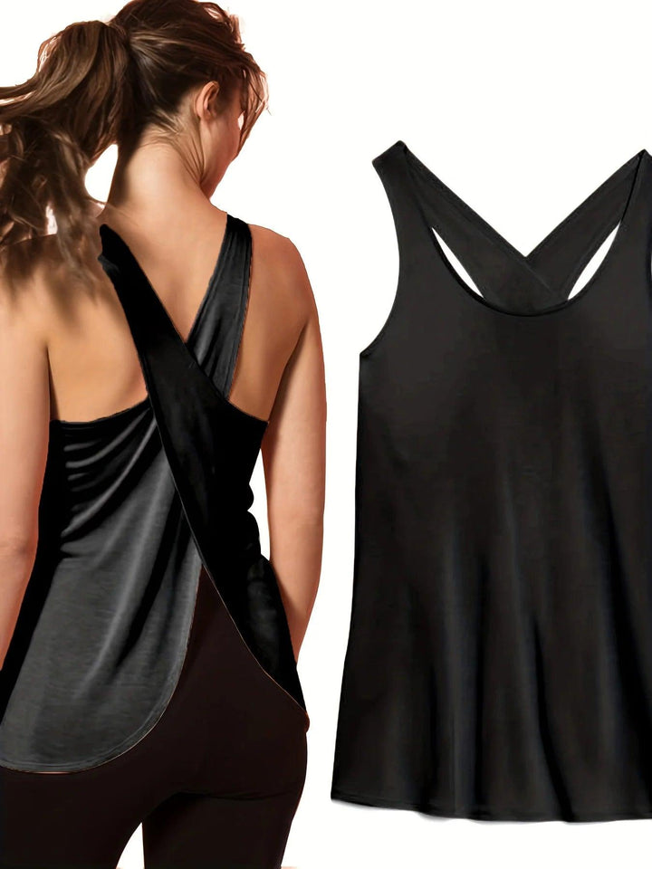 Women's Activewear: Solid Wrap Back Sports Tank Tops - Sleeveless, Breathable & Asymmetrical Hem Fit - Perfect For Fitness & Wor-THAT FASHION STORE