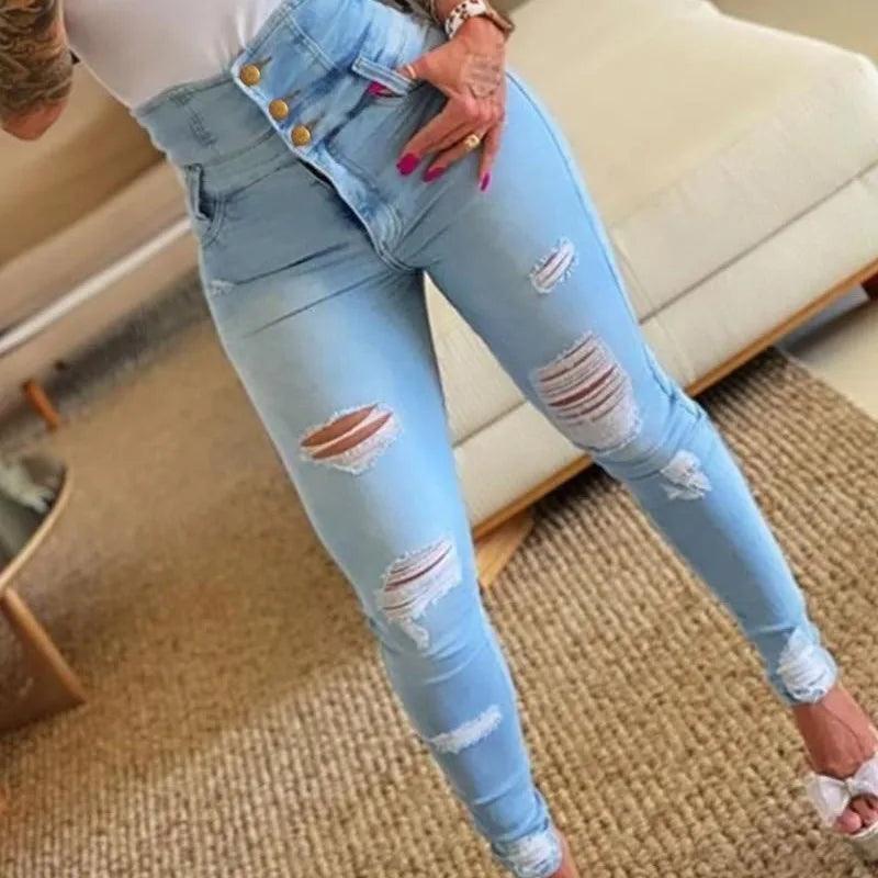 Pencil Pants Jeans Women Pencil Pants Bodycon High Waist Casual Long Pant Sheath Denim Trousers Tie Y2k Trouser Spring 2024-THAT FASHION STORE