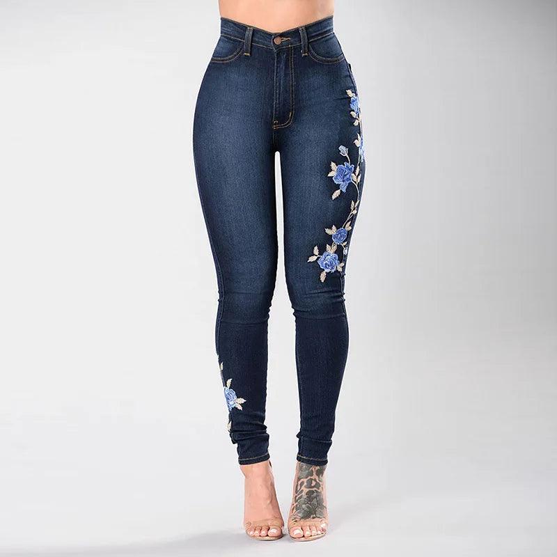 2023 New Women's High Waist Embroidered Jeans Fashion Slim Stretch Denim Pencil Pants Street Trendy Trousers S-3XL Drop Shipping-THAT FASHION STORE