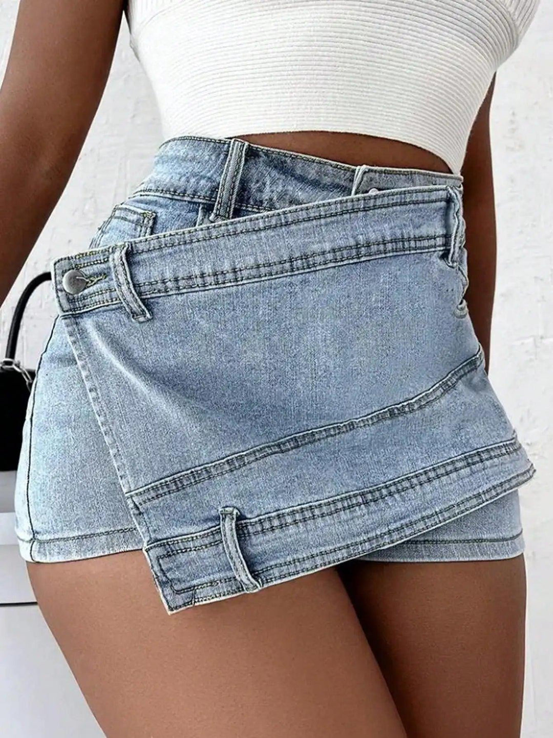 2023 Women Fashion Denim Mini Skort Rave Street Wrap Stretch Irregular A-Line Skinny Cargo Jean Shorts Mujer-THAT FASHION STORE