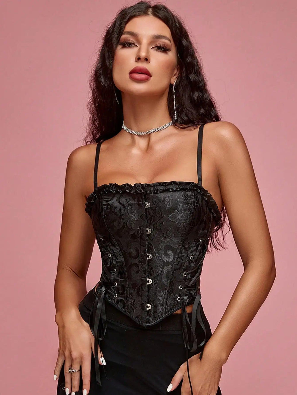 2023 Women Fashion 1pc Vintage Floral Pattern Grommet Lace Up Boned Bandana Hem Corset Top-THAT FASHION STORE