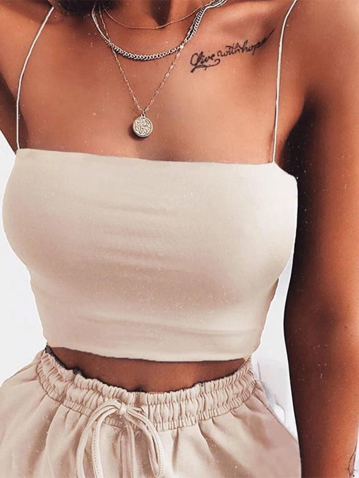 2024 New Fashion Women Spaghetti Strap Crop Top Sexy Bodycon Sleeveless Cami Tube Top Basic Plain Camisole-THAT FASHION STORE