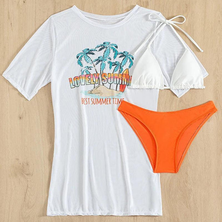 Sexy Swimsuit 3 Pieces Women Bikini+Transparent T-Shirt Cover-Up Halter Bandage Biquini Swimwear Push Up Bathing Suits Beachwear-THAT FASHION STORE