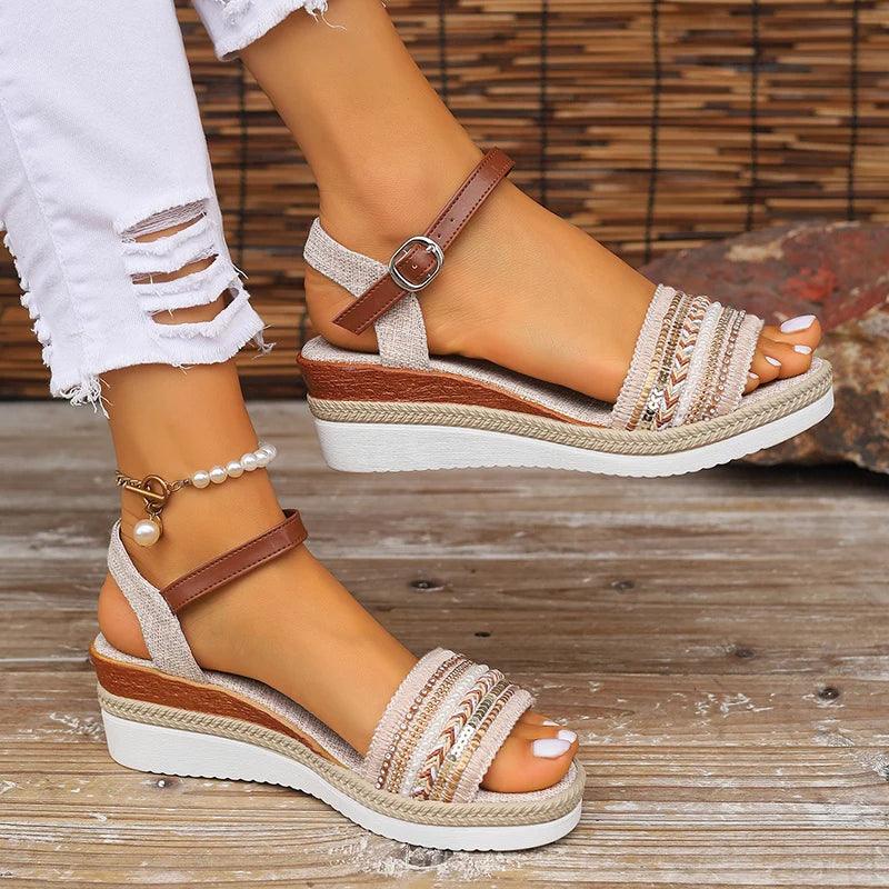 Women's Braided Casual Sandals Buckle Strap Platform Wedge Sandles for Women 2024 Summer Light Non Slip Walking Sandalias Mujer-THAT FASHION STORE