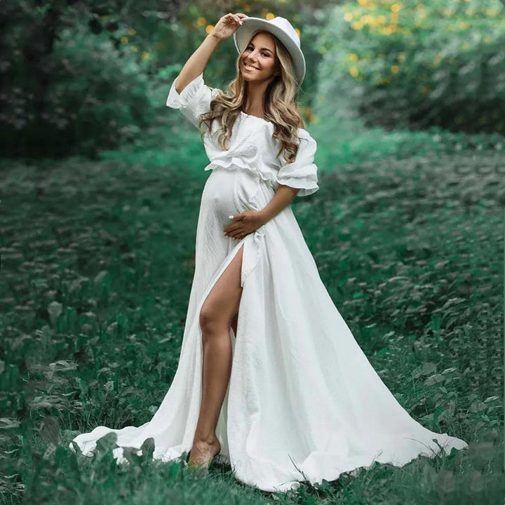 Boho Cotton Maternity Photoshoot Dress 2 in 1 Bohemian Pregnant Woman Photography Dress Outfit-THAT FASHION STORE