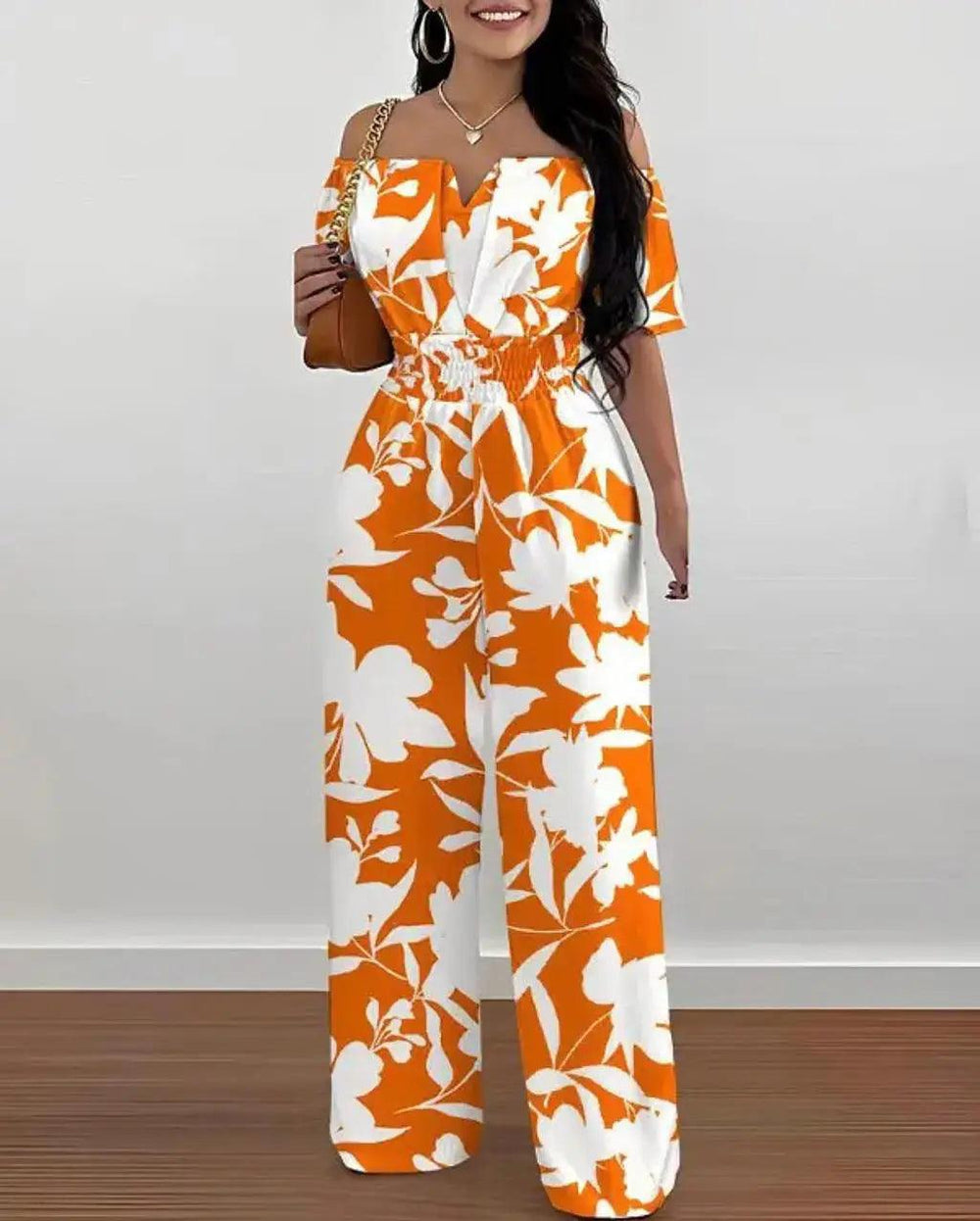 Summer Fashion Printed Wide Leg Jumpsuit Women Sexy Slash Neck Off-shoulder High Waist Jumpsuit Womem-THAT FASHION STORE