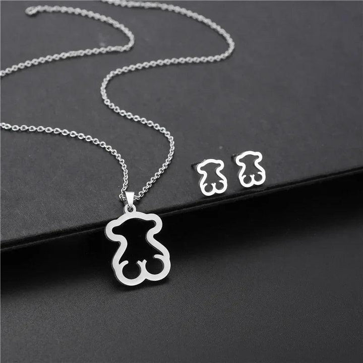 New Stainless Steel Heart Cross Pendant Charm Necklace & Earrings Hollow Chian Choker Jewelry Set For Women Accessories Gift-THAT FASHION STORE