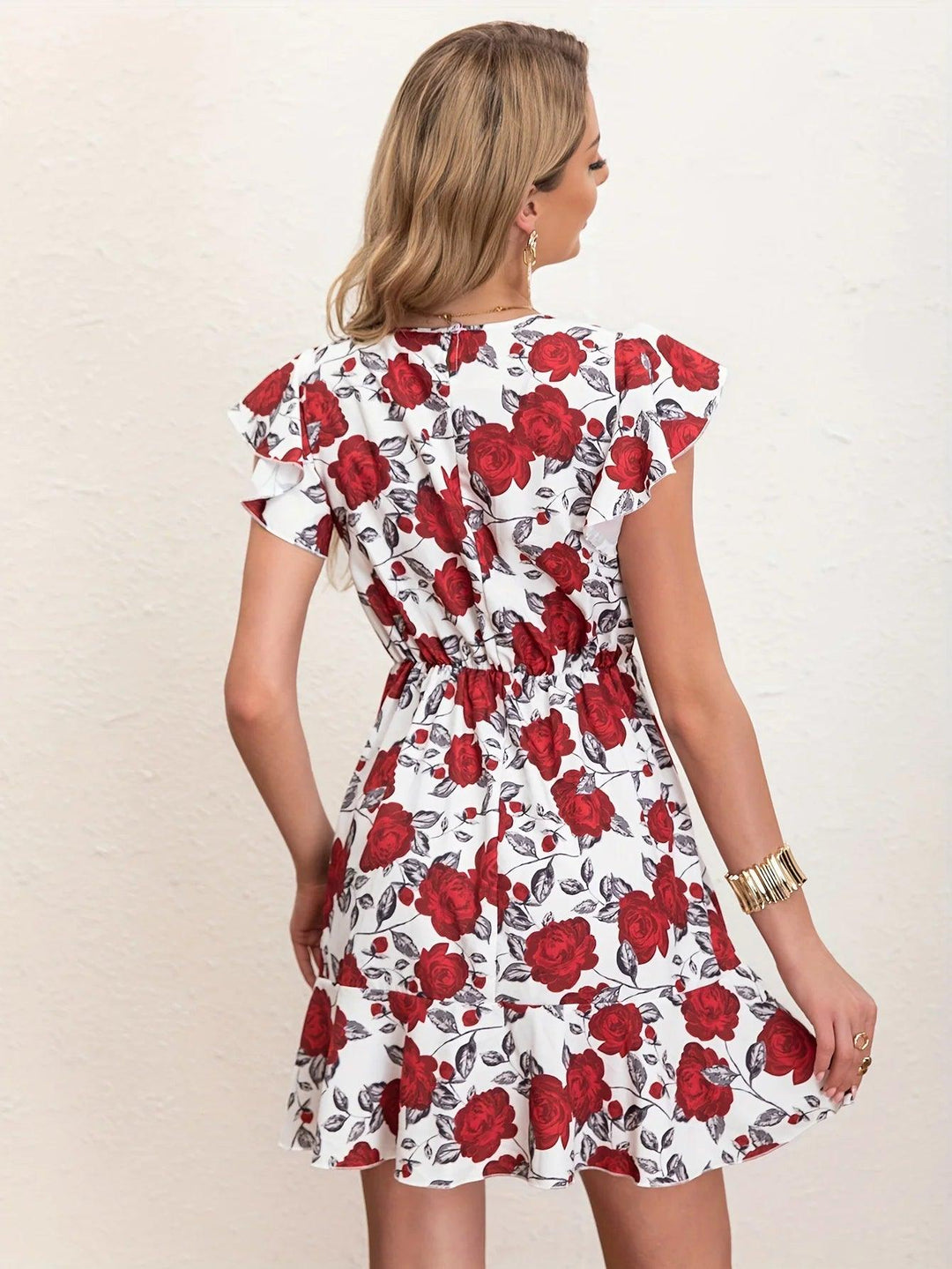 Summer Elegant Ruffle Dress for Women Fashion New Flower Print Flying Sleeve Short Dresses Ladies-THAT FASHION STORE