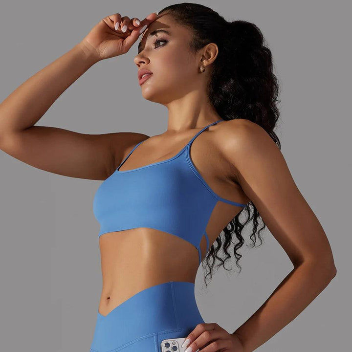 Crisscross Back Sports Bra Women Push Up Workout Athletic Yoga Brassiere Padded Spaghetti Strap Backless Gym Crop Tank Tops-THAT FASHION STORE