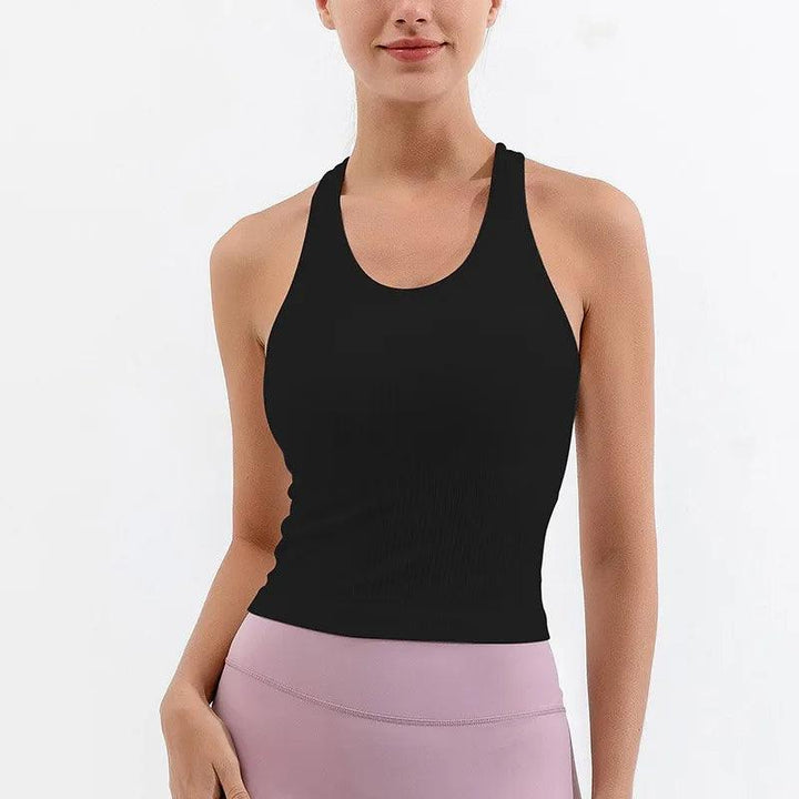 Ribbed Yoga Tank Top Women Shockproof Sports Bra High Elastic Running Vest With Padded-THAT FASHION STORE