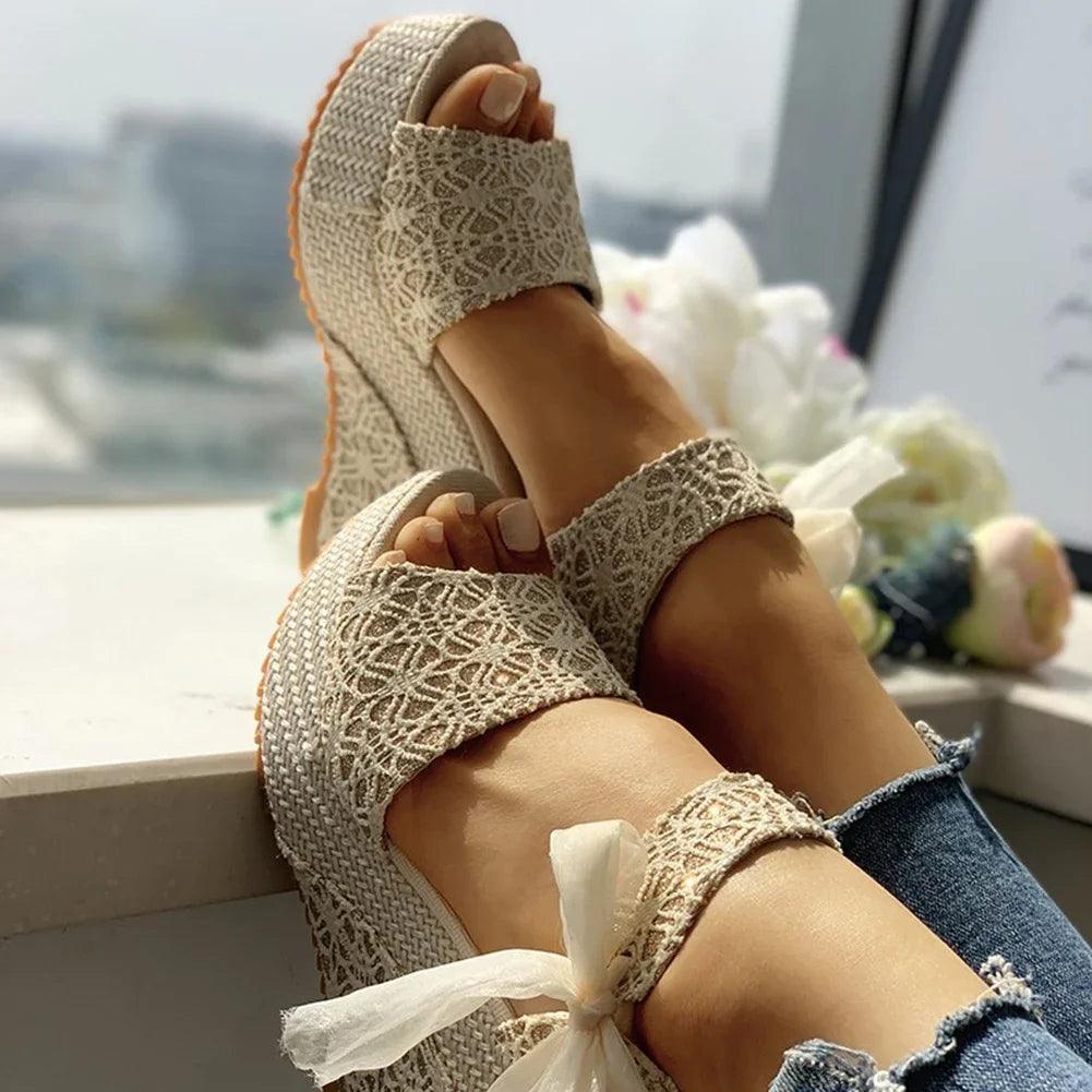 Lace Leisure Women Wedges Heeled Women Shoes 2022 Summer Sandals Party Platform High Heels Shoes Woman-THAT FASHION STORE