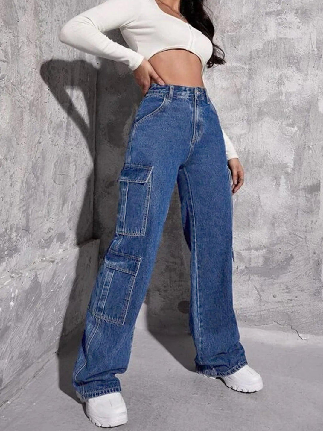 2023 Best Selling Y2K Style Women's Jeans Fashion Multi Pocket Loose Denim Straight Leg Pants Casual Female Cargo Jeans XS-L-THAT FASHION STORE