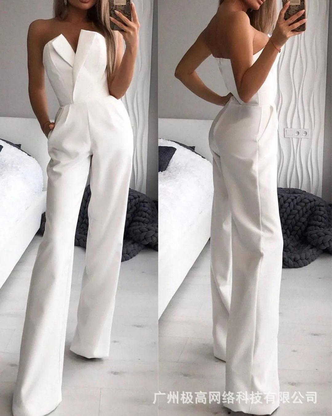 Jumpsuits for Women Jumpsuits Sexy Strapless Slim Office Lady Elegant Chic Sleeveless Black White Red Casual Romper Bodysuit-THAT FASHION STORE