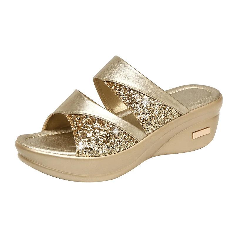 Female Casual Slingbacks Sandals Glitter PU Wedge Platform Comfortable Sandals for Women Spring Summer Wedge Slippers-THAT FASHION STORE