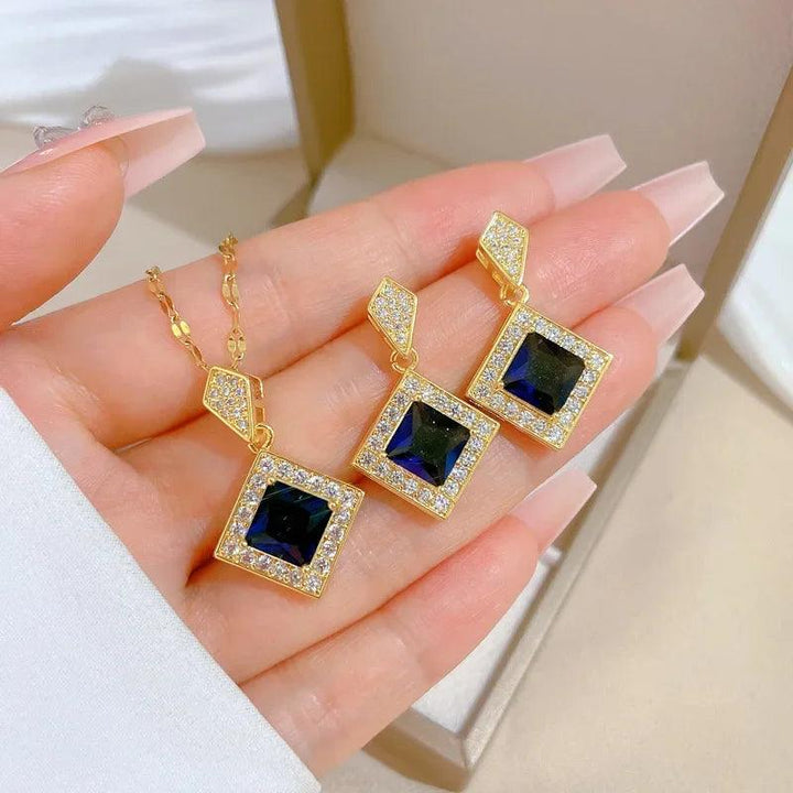 Exquisite Geometry Square Necklace Earrings Bracelet Jewelry Set Charm Ladies Jewelry Fashion Bridal Accessory Set Romantic Gift-THAT FASHION STORE