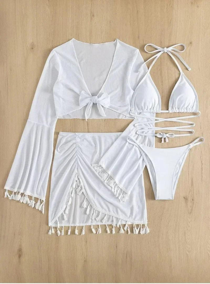 Women Sexy 4pcs Boho Bikinis Sets Cover Up Tops Skirts Beachwear Bathing Suit Holiday Party Beach Swimsuit Bather-THAT FASHION STORE