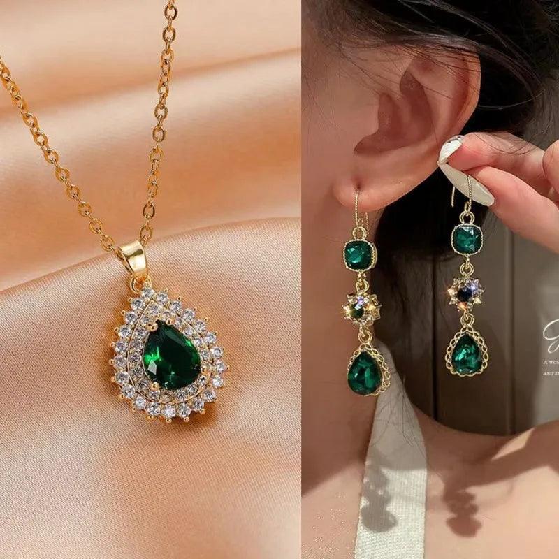 Luxury Fashion Crystal Rhinestone Water Drop Necklace&Earrings Banquet Wedding Jewelry Set For Women Birthday Gifts Accessories-THAT FASHION STORE