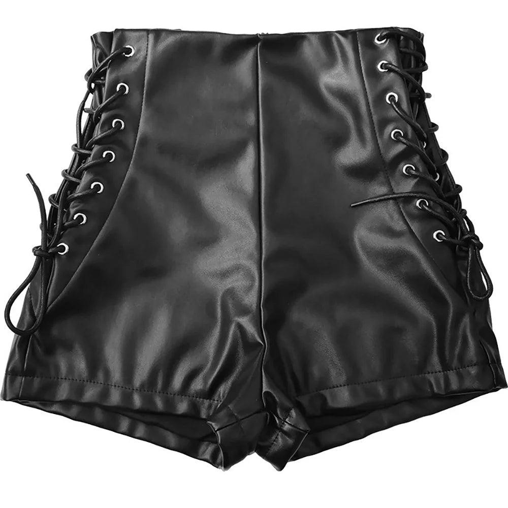 Sexy Black PU Fashion Casual Summer Shorts Women Faux Leather Lace Up Goth Club High Waist Shorts Y2K Slim Short Pants Ecoparty-THAT FASHION STORE