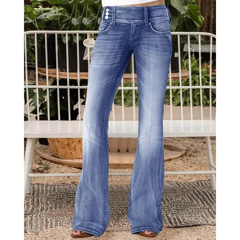 Denim Pants Capris 2023 Women Vintage Middle Waist Slight Flare Jeans Long Pants High Waist Work Black Summer Blue Jeans Capris-THAT FASHION STORE