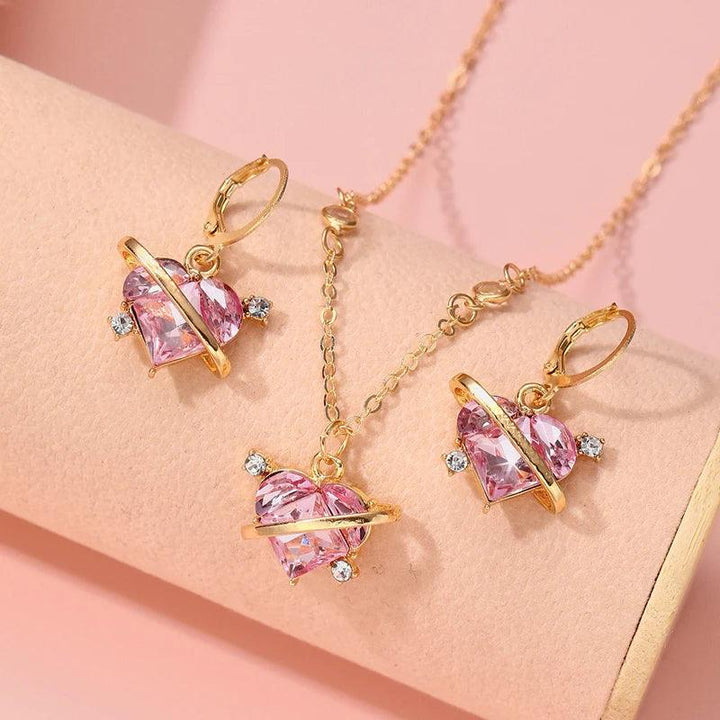 Crystal Angel Wings Heart Pendant Necklaces Set Ladies Girl Simple Y2K Pink White Zircon Love Elegant Necklace Women Jewelry Set-THAT FASHION STORE