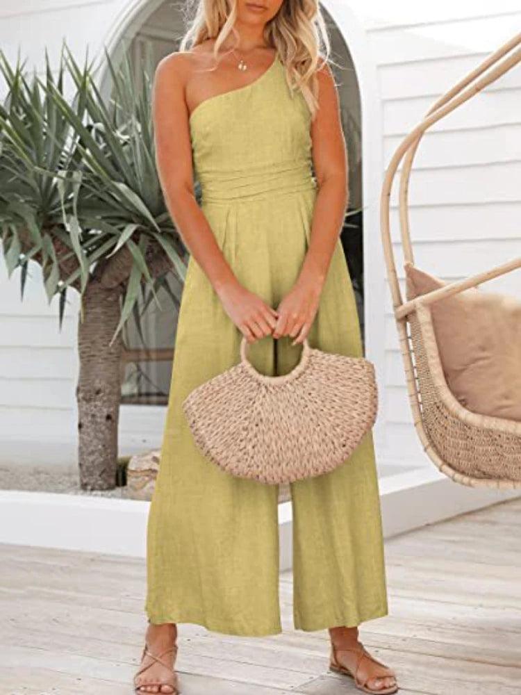 Women's Jumpsuit Single Shoulder Strap Pleated High Jumpsuit-THAT FASHION STORE