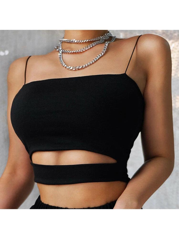 2022 New Fashion Hot Sexy Women Summer Sexy Casual Sleeveless Cut-Out Short Tee Shirt Crop Top Vest Strap Tank Top Blouse-THAT FASHION STORE