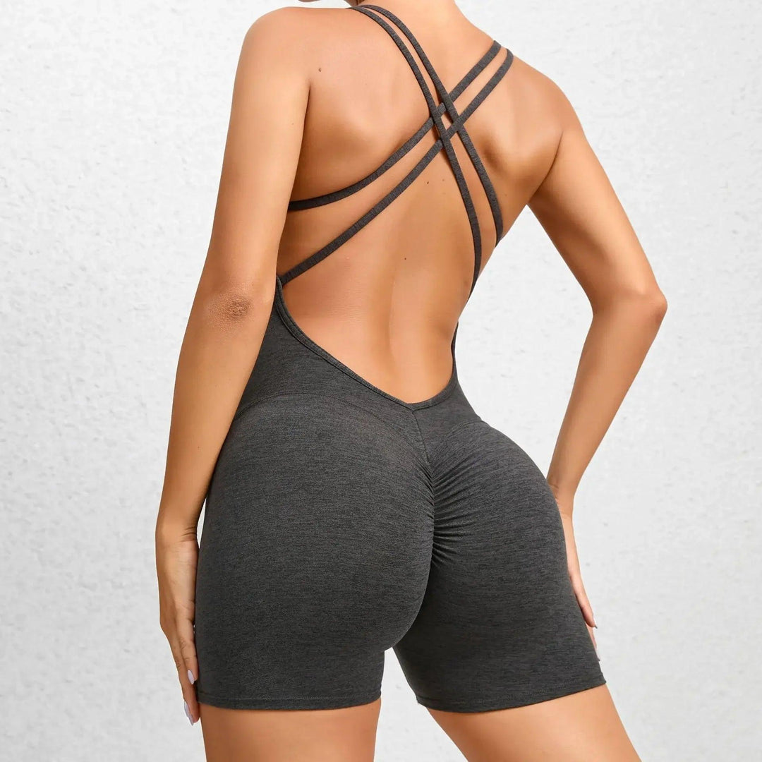 Sexy Backless Scrunch Sporty Tight Jumpsuit Raises Butt Playsuit Women Romper Summer Gym Fitness Short Overalls One Pieces Set-THAT FASHION STORE