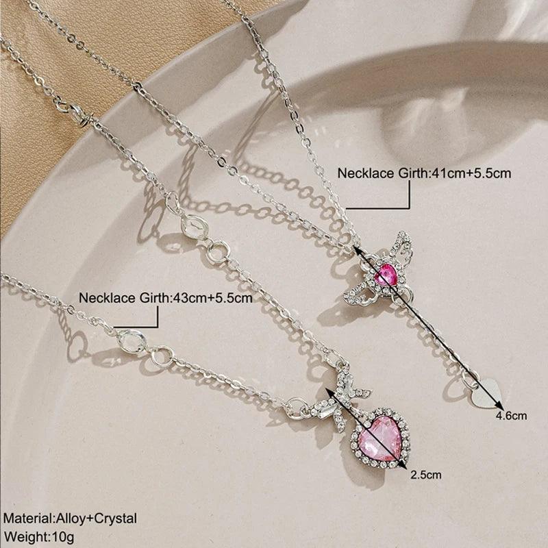 Crystal Angel Wings Heart Pendant Necklaces Set Ladies Girl Simple Y2K Pink White Zircon Love Elegant Necklace Women Jewelry Set-THAT FASHION STORE