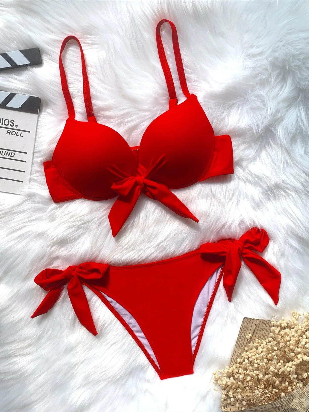 sexy front bow knot push up bikinis two pieces solid swimsuit tie bikini swimsuit Swimwear Biquini conjunto de bikini tankini-THAT FASHION STORE