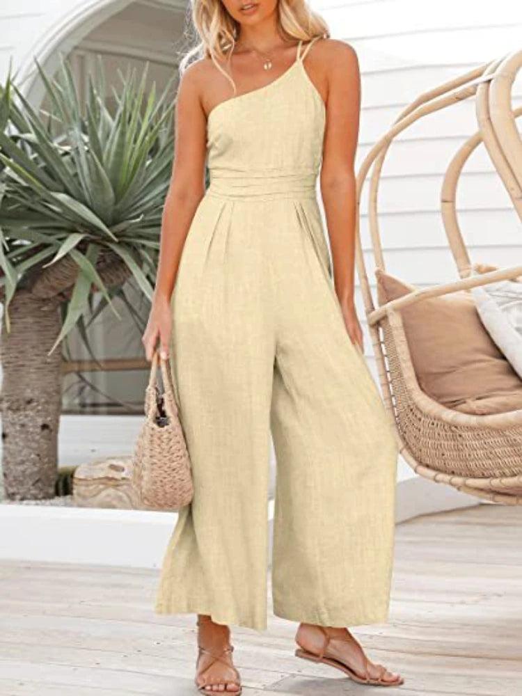 Women's Jumpsuit Single Shoulder Strap Pleated High Jumpsuit-THAT FASHION STORE