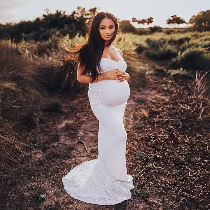 Off-the-shoulder Maternity Photography Dress Stretchy Jersey Pregnant Woman Mermaid Long Dresses For Photo Shoot-THAT FASHION STORE