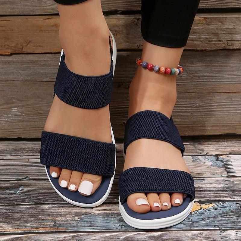 Women's Knit Elastic Cloth Wedge Sandals Slip On Lightweight Walking Sandals Women Plus Size Comfortable Summer Shoes Woman 2023-THAT FASHION STORE