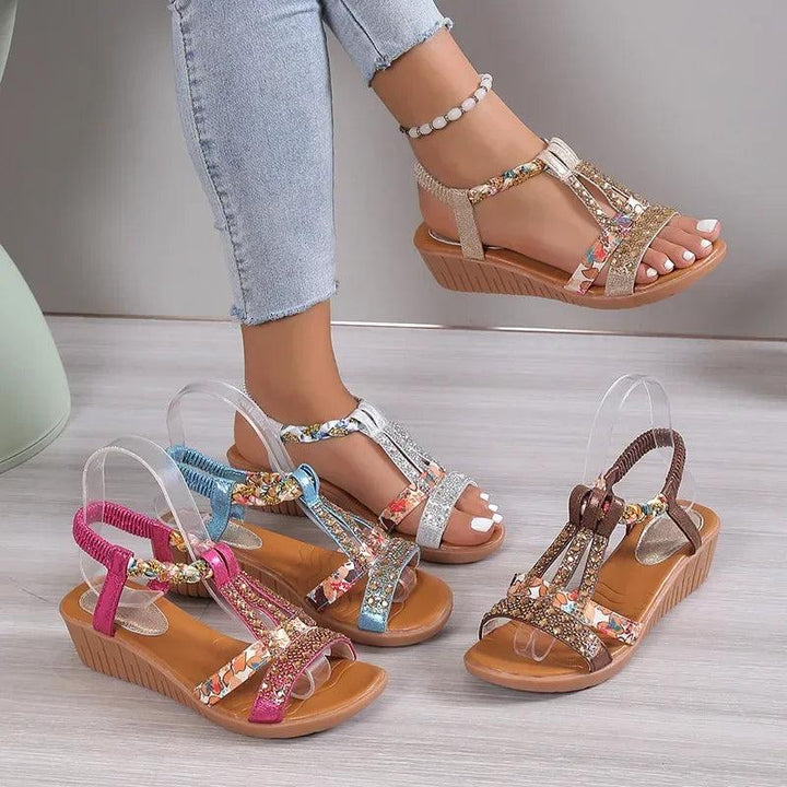 Women Wedge Sandals Summer Bohemia Rhinestones Casual Platform Sandals Female Peep Toe Outdoor Beach Shoes обувь женская летняя-THAT FASHION STORE