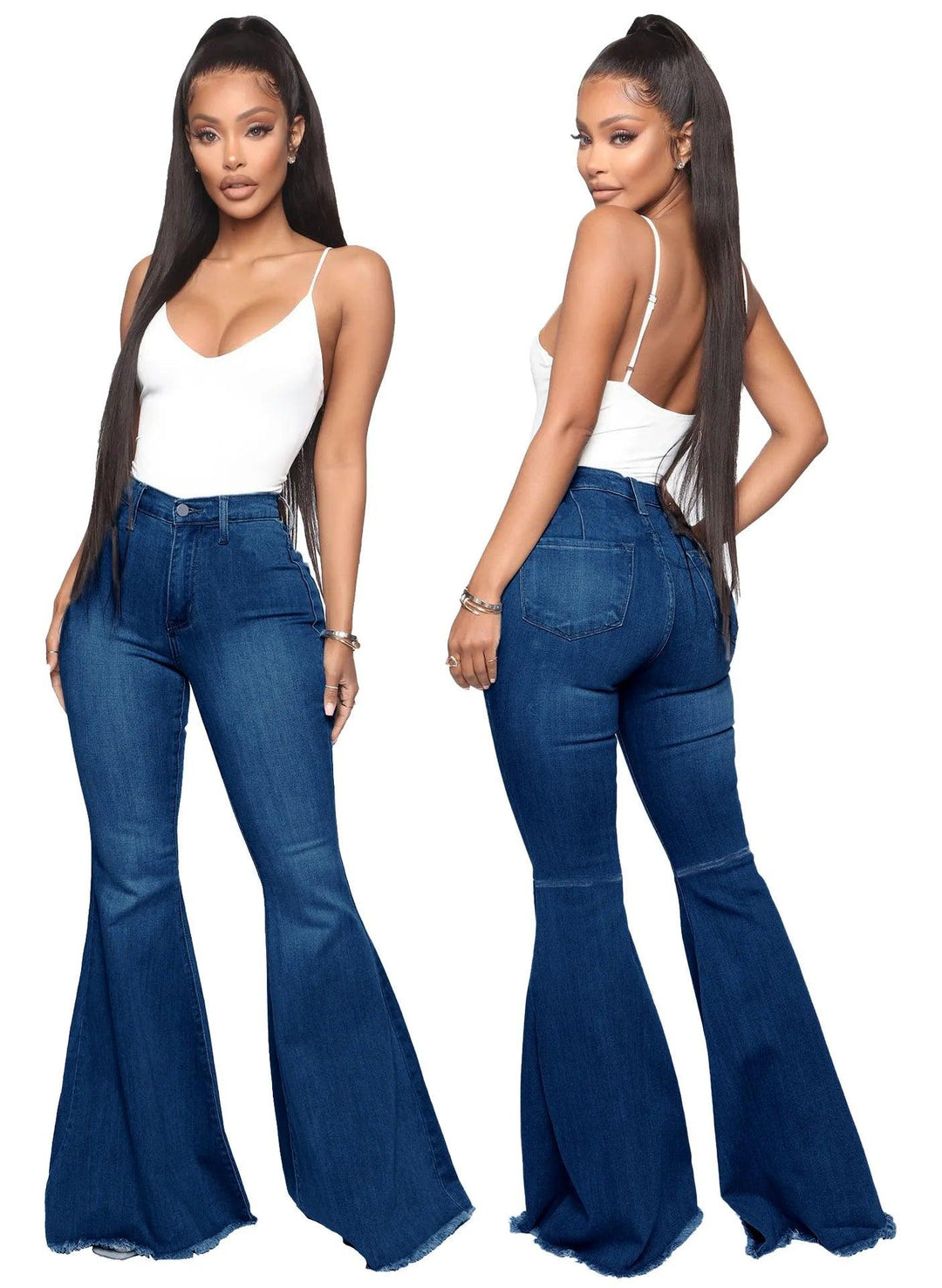 Europe and The United States Fashion High Waist All Fit Stretch Jeans Flare High Waisted Jeans Women Black/Pink/White Jeans-THAT FASHION STORE