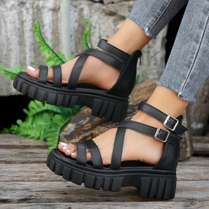 Fashion Chunky High Heels Roman Sandals for Women 2024 Summer Ankle Strap Plarform Sandals Woman Strap Thick Heeled Party Shoes-THAT FASHION STORE