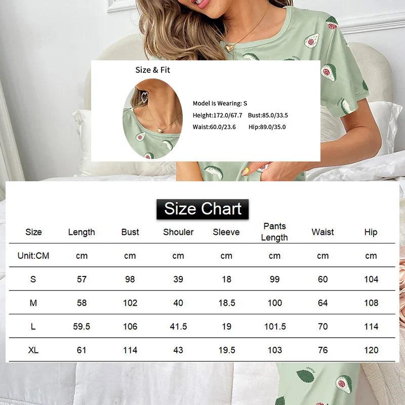 Womens Pajamas Sleepwear Set Soft Comfortable Short Sleeve Tops With Long Pants Pajama 2 Pieces Lingerie Women Home Clothes Suit-THAT FASHION STORE