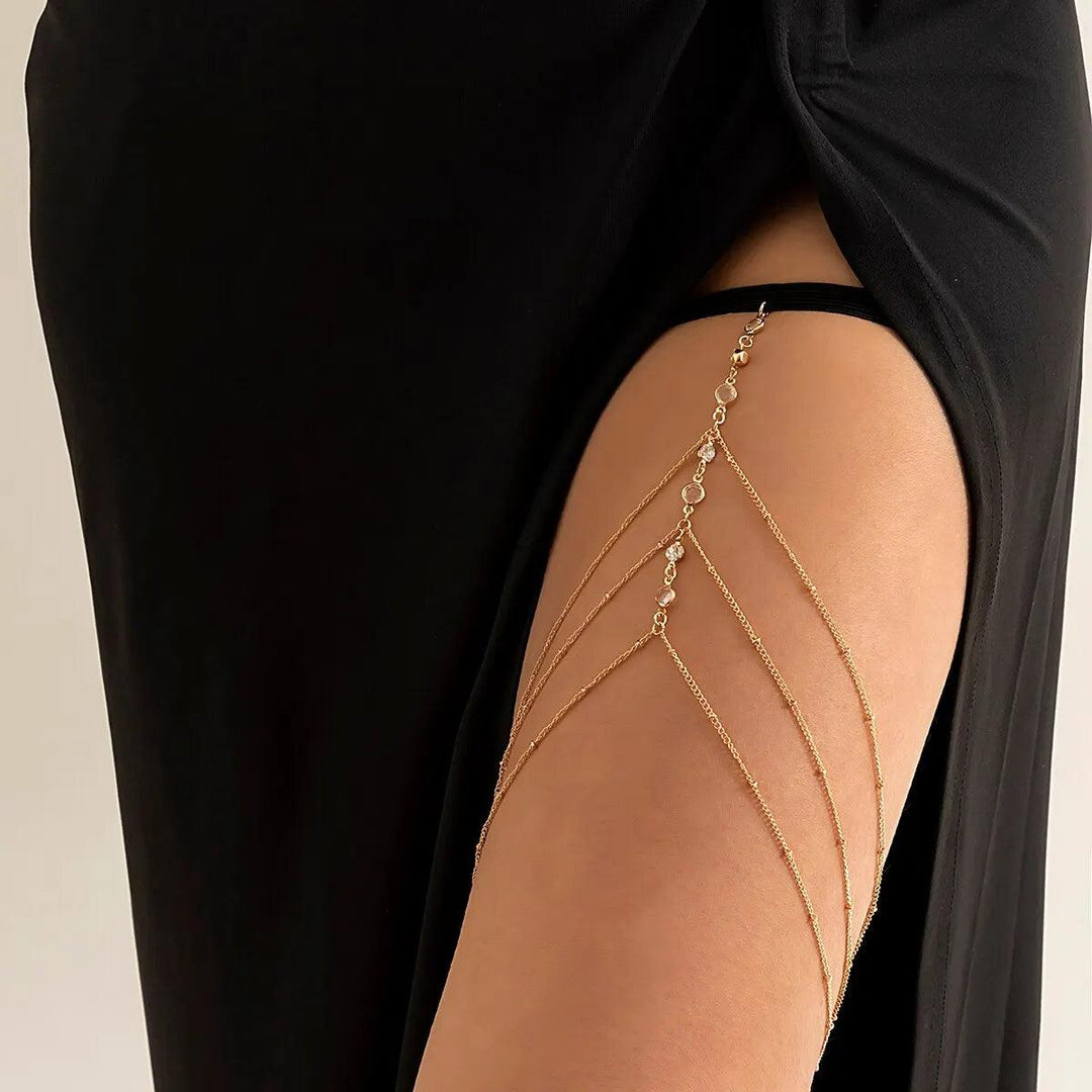 Boho Elastic Band Crystal Leg Thigh Chain for Women Summer Beach Sexy Tassel Multilayer Adjustable Body Jewelry Dress Decorate-THAT FASHION STORE