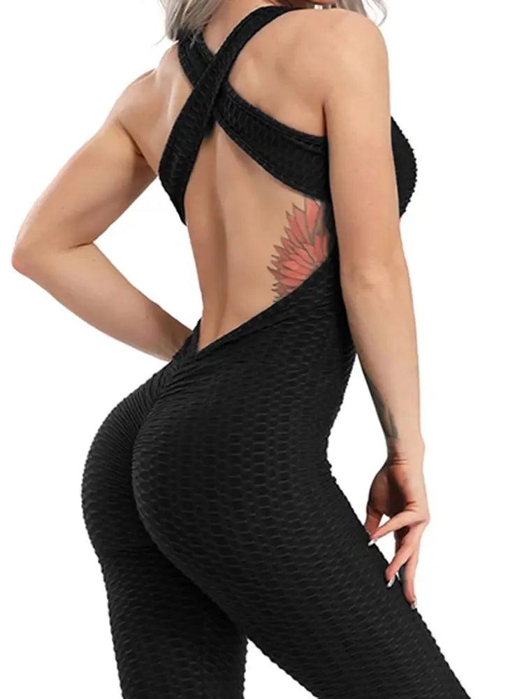 New Folding Push Up Fitness Rompers Womens Sets Long Jumpsuits Skinny Backless Sleeveless Halter Across Playsuit Sexy Bodysuit-THAT FASHION STORE