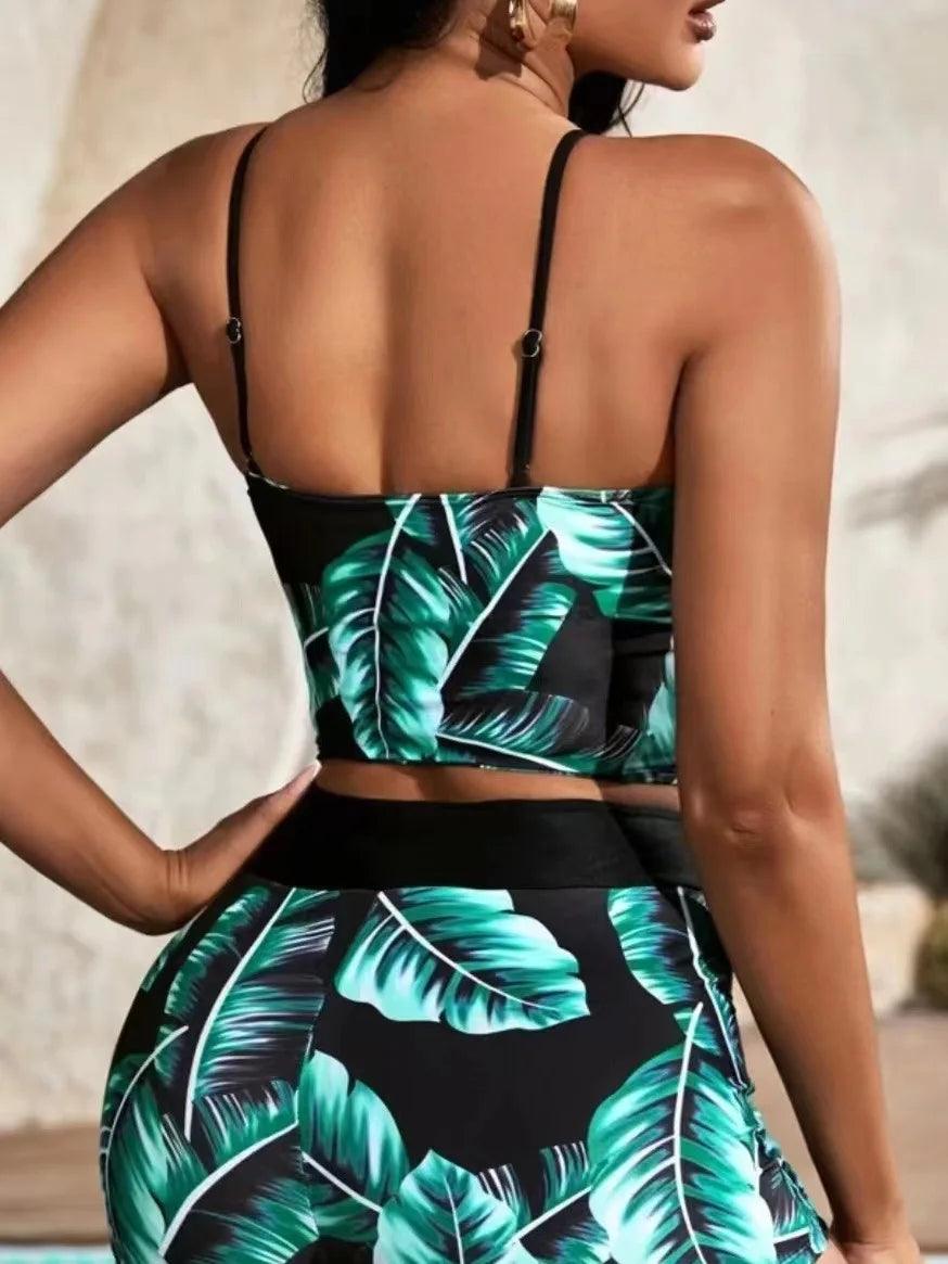 2023 Leaf Batch Swimsuit Women High Waist Bikini Set Drawstring Swimwear Female Padded Bathing Suit Swimming Beachwear Summer-THAT FASHION STORE